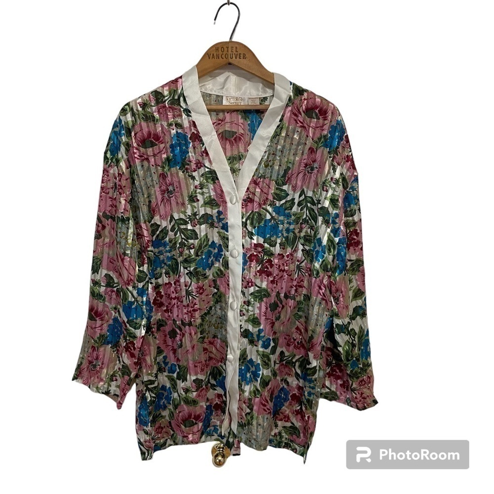Vintage NWT Victoria’s Secret Gold Label Floral Metallic Semi-Sheer Sleep Shirt